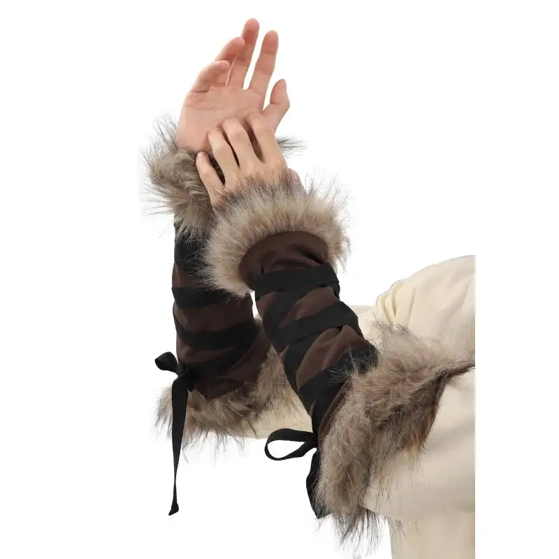 WENAM en STOCK, envoltura de brazo de piel sintética Medieval, puños de lino para mujeres y hombres, accesorio de disfraz de esquimal renacentista, adorno de piel, envoltura de brazo de lino