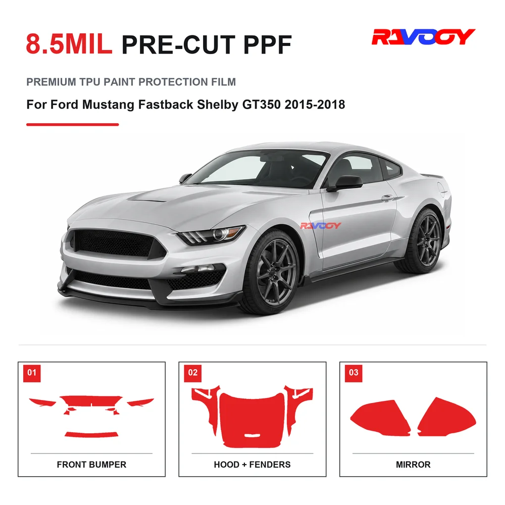 Precut PPF For Ford Mustang Fastback Shelby GT350 2015-2018 8.5mil TPU Clear Paint Protection Film Self Healing Hydrophobic UV