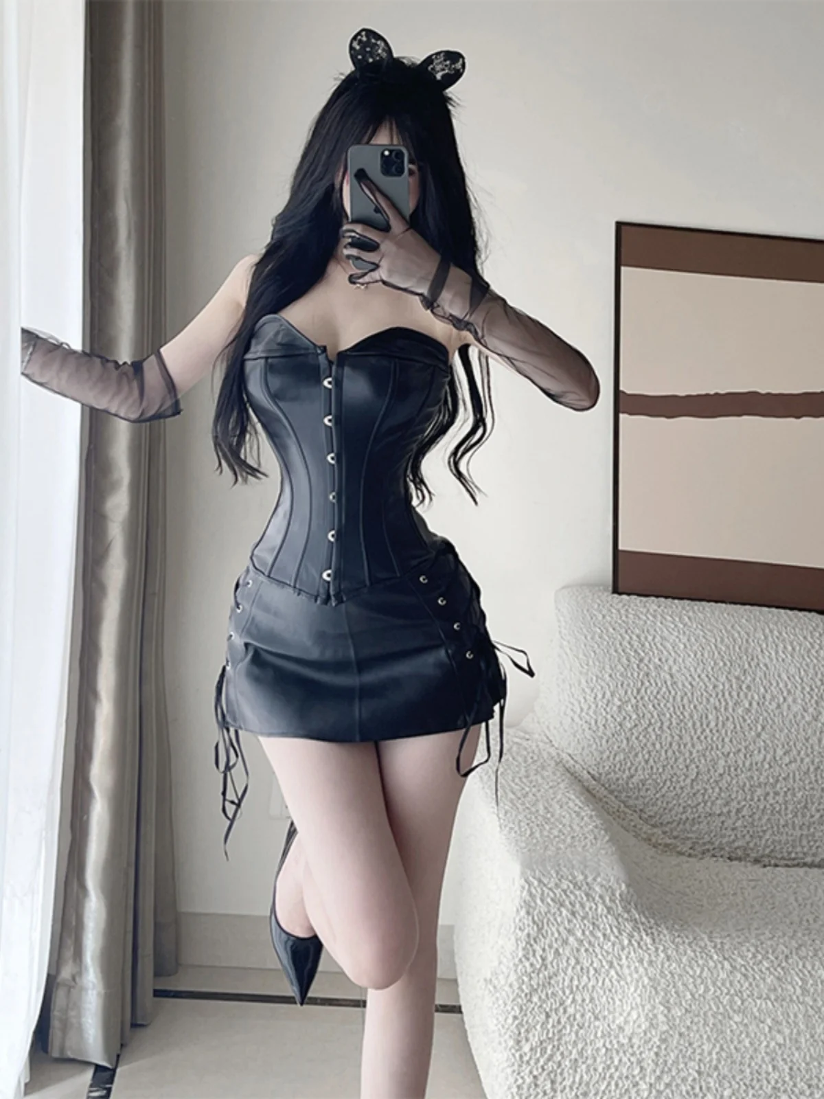 Conjunto de chica conejito Sexy orm Cosplay loween Night Club Par disfraz de reina papel Plang Material de poliéster traje de mujer