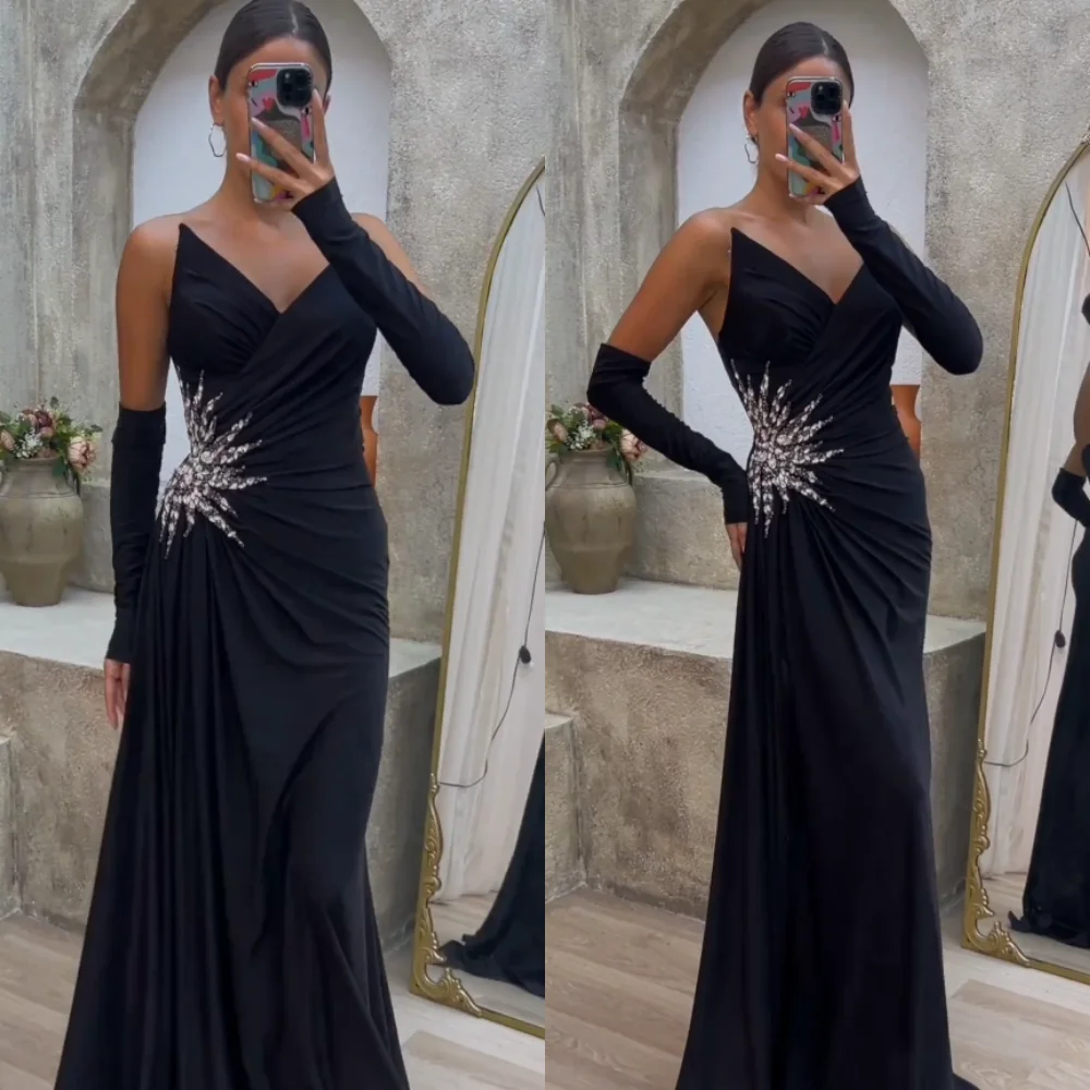 Ball  Exquisite Customized V-neck A-line Sweep/Brush Cocktail Dresses Paillette / Sequins Satin Prom Vestido Formatura