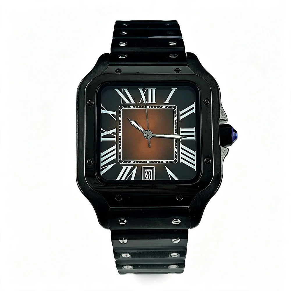 2026  black watch 6 o'clock watch custom logo Roman dial NH35 square watch 38mm watch stainless steel watch NH35 movement view 4