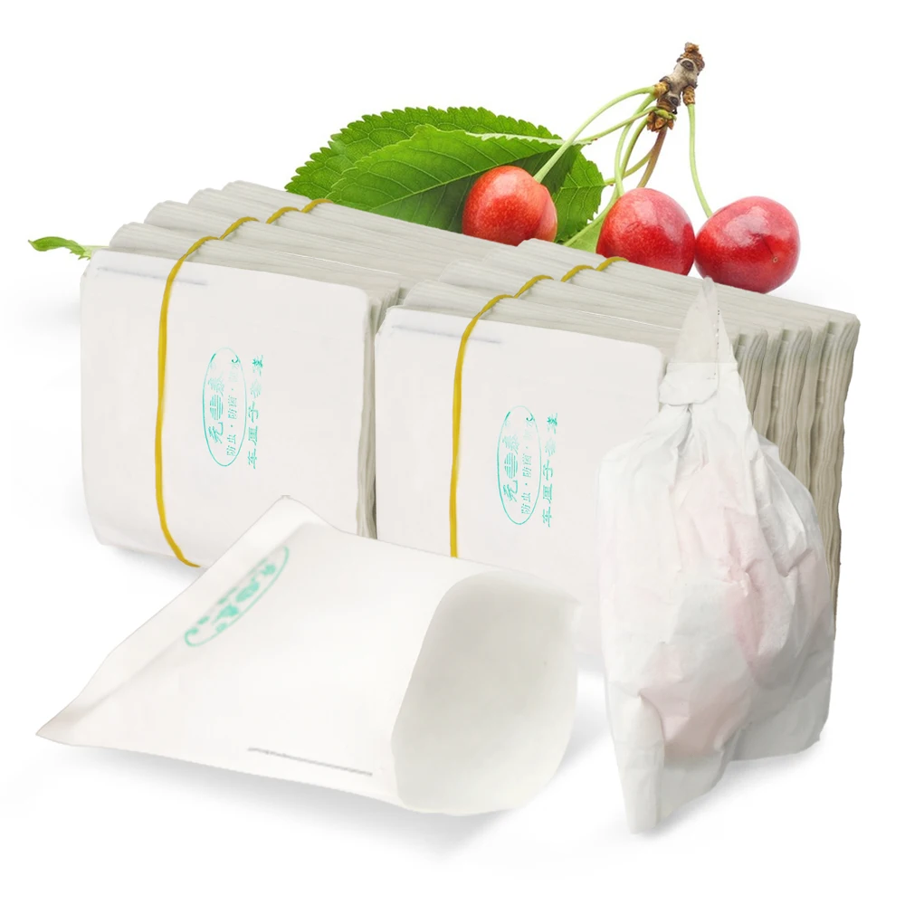 100PCS Cherry Protection Papper Bags with Iron Wire in It 8x10.5CM Garden Orchard Bird Insect Resistant White Cover Small Fruits