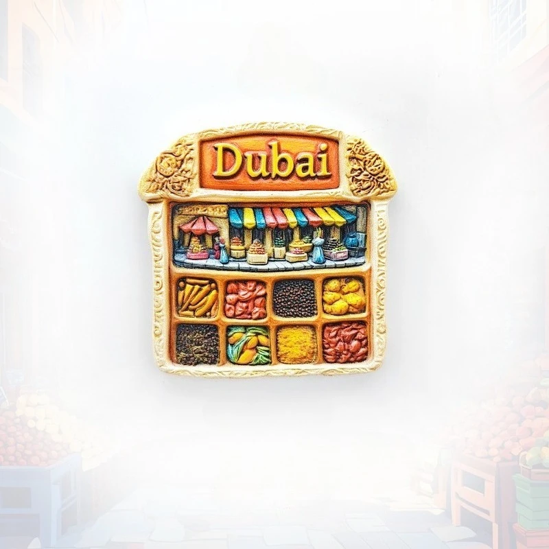 Dubai Spice Shop Fridge Magnet - 3D Arabian Souvenir Exotic Middle East Decor Unique Cultural Gift with Strong Magnet