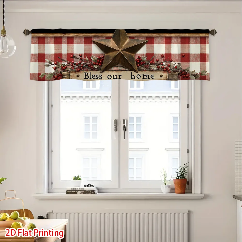 

2D плоская штора, 1 шт., деревенская звезда, клетчатая штора-стрижень, карманные оконные подзоры, подходят для дома, простая установка