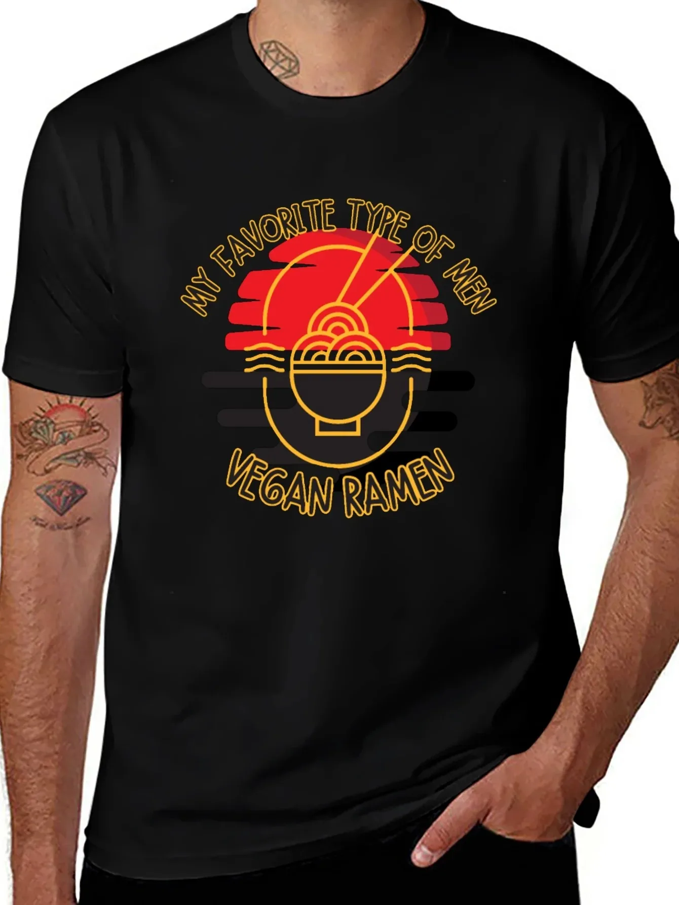 Camiseta vegana con gráfico de Ramen para hombre, camisetas de algodón de manga corta a la moda, camiseta divertida Meme, camiseta de verano de gran tamaño Y2k, camisetas para hombre