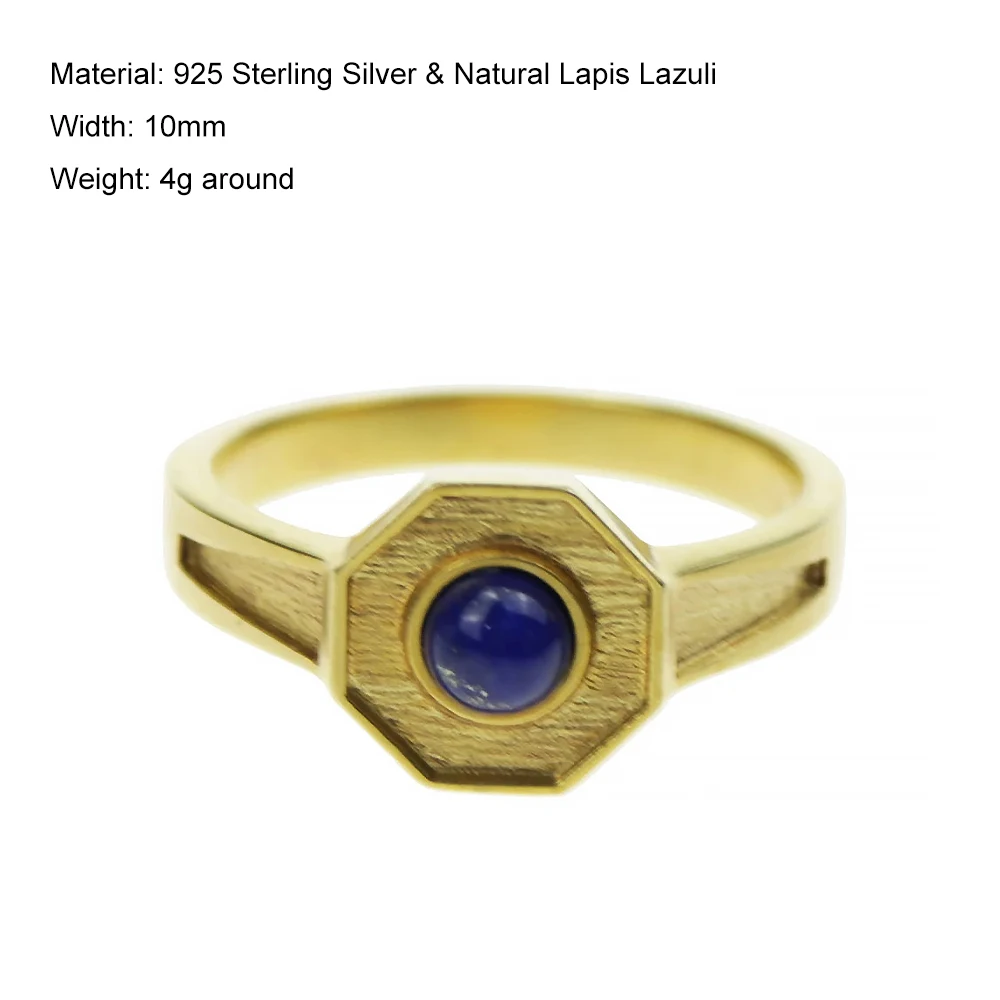 Anéis vintage feitos à mão Klaus Mikaelson com pedra de lápis-lazúli natural, anéis hexagonais de cobre para homens, cor dourada pura