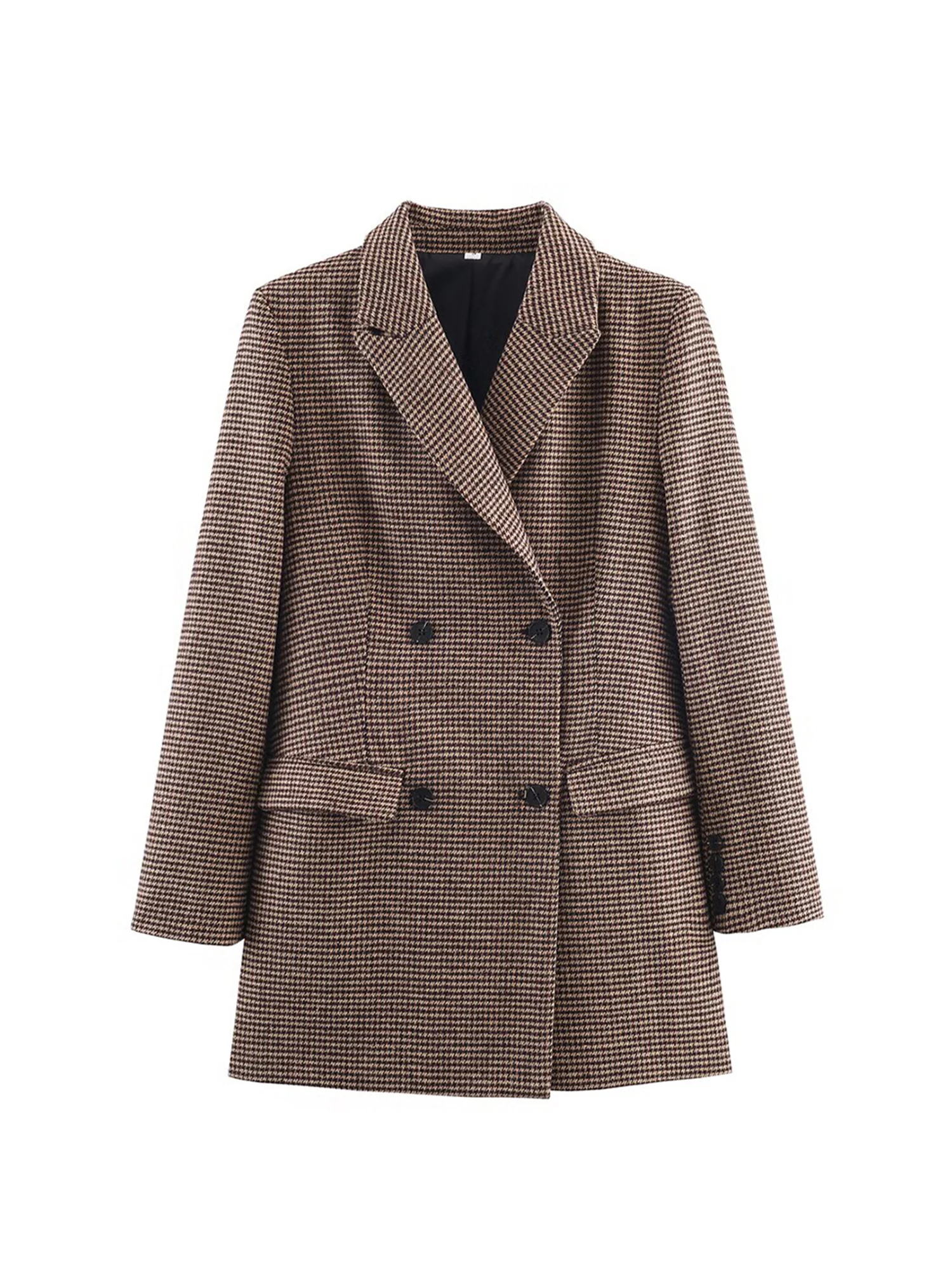 

Women Brown Plaid Blazer Jacket Y2k 2000s Vintage Office Ladies Suit Coat Long Sleeve Single Breasted Oversize Outerwear Autumn