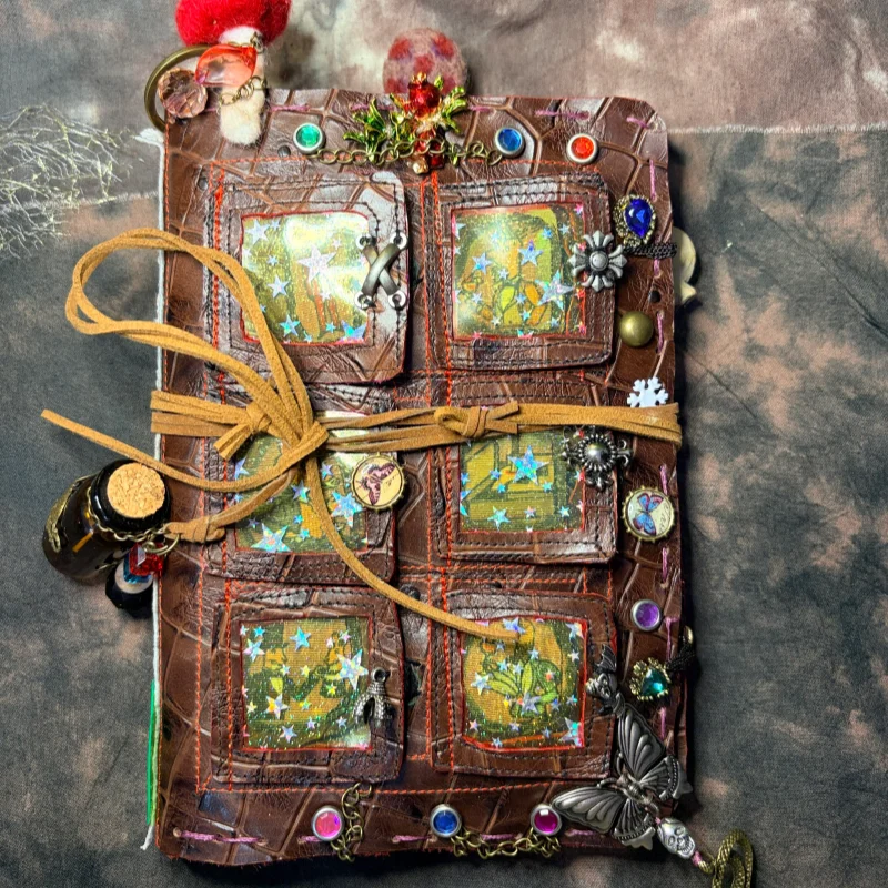 Handmade Genuine Leather Junk Journal Vintage Weird Style Thickened 3d Window Rust Lake Hotel Diary Notebook Gift For Art Lovers