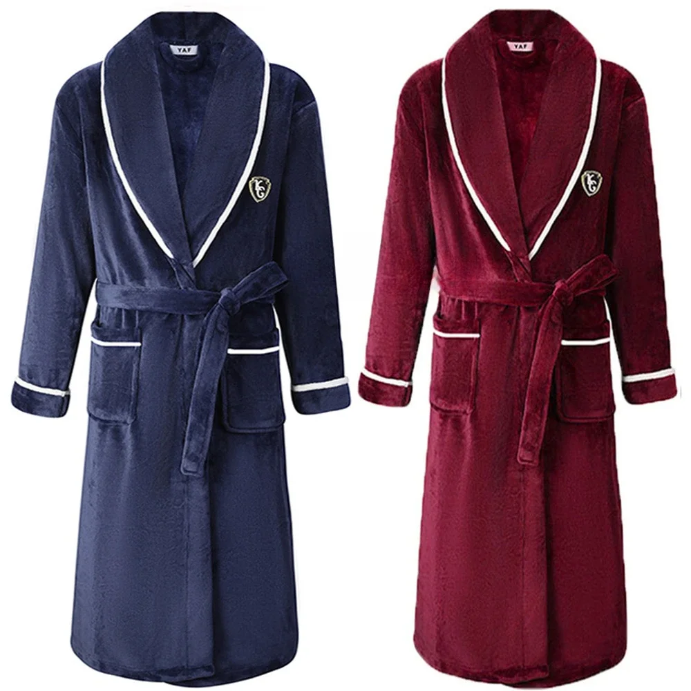 

Thickened Flannel Men Robe Sleepwear Autumn Winter Warm Coral Fleece Bathrobe Gown Nightwear Loose Casual Home Wear Loungewear