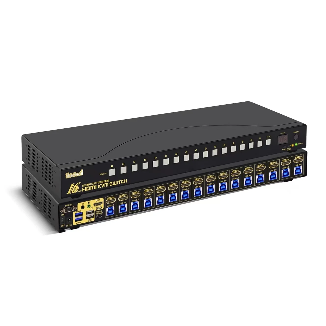 

KVM-переключатель JideTech 16x1 с концентратором USB 3.0, коммутатор 16 в 1 4K с разрешением 4K 60 Гц, KVM-переключатель для монтажа в стойку
