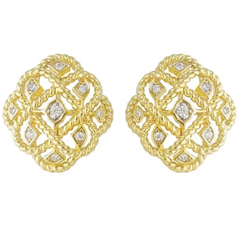 Huitan Luxuriöse Ohrstecker im gedrehten Seil-Design für Damen, hohl, goldfarben/silberfarben, modische Party-Accessoires, mit Zirkonia besetzt