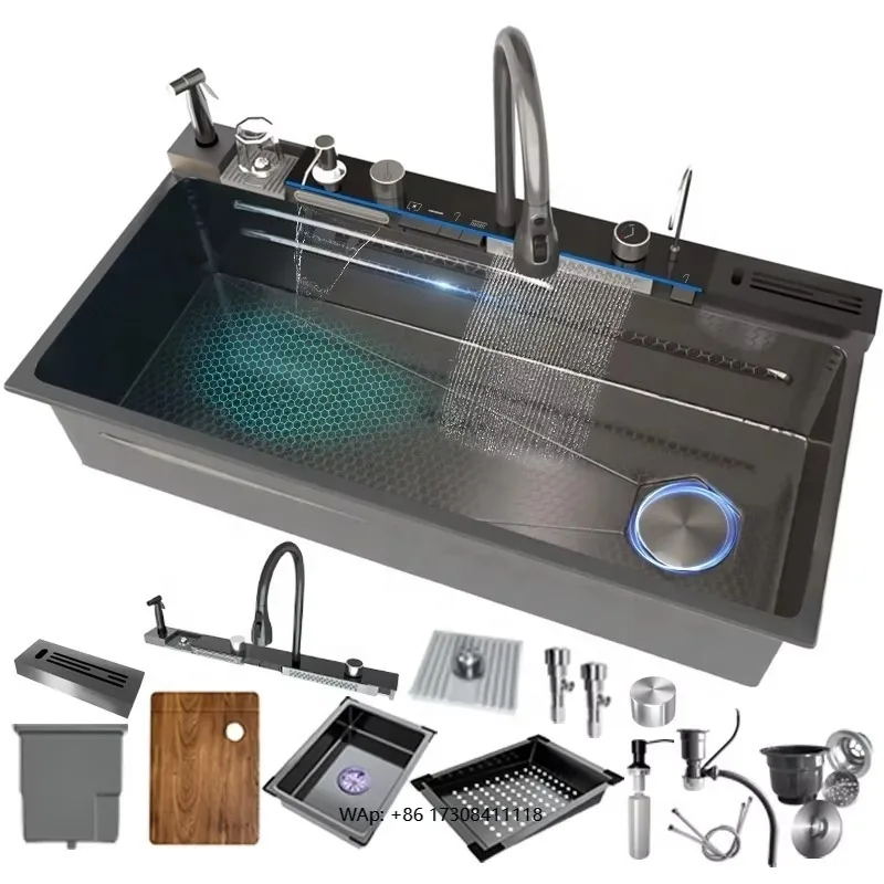 

Flying Rain Waterfall Dishwasher Basin Stainless Steel with Pull Out Tap Kitchen Sink Modern Sinks Sink Kitchen