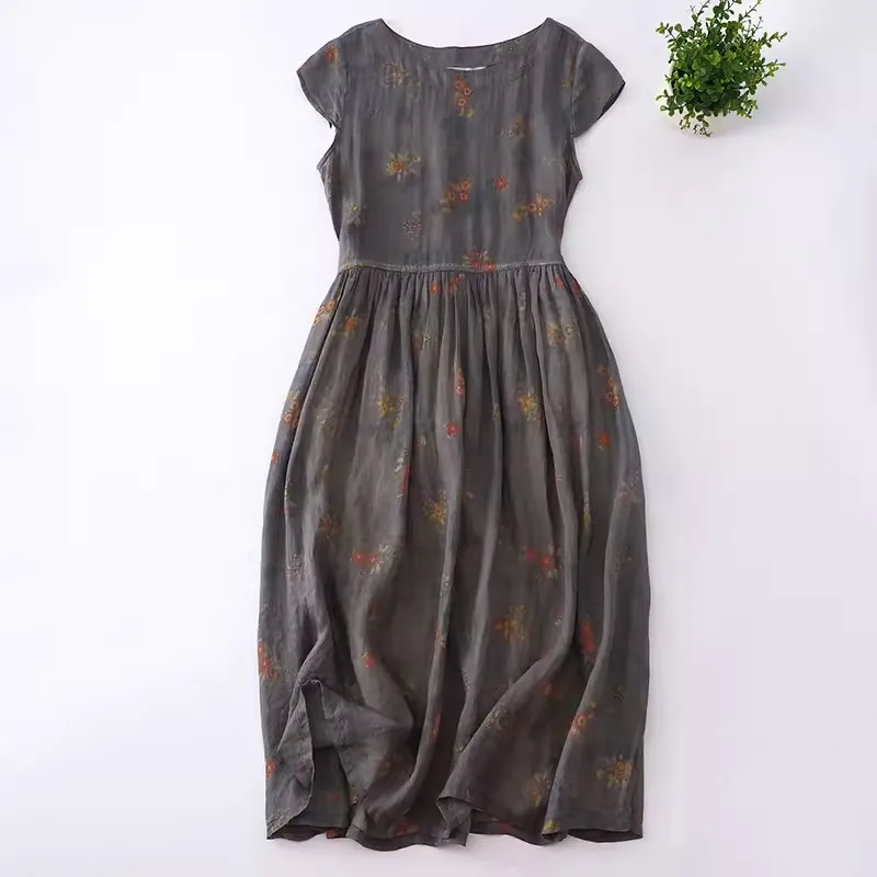 

2024 New Vintage Sleeveless Floral Print Sundress Literary Slim Women Midi Dress Casual Holiday Beach Party Dresses for Women