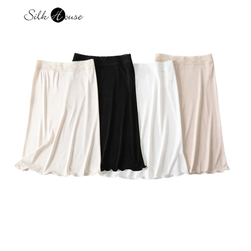 Women's Casual Clothing 23% Natural Mulberry Silk Knitted Sexy Lace Wrapped Wrapped Buttock Underskirt Solid Color Base Skirt