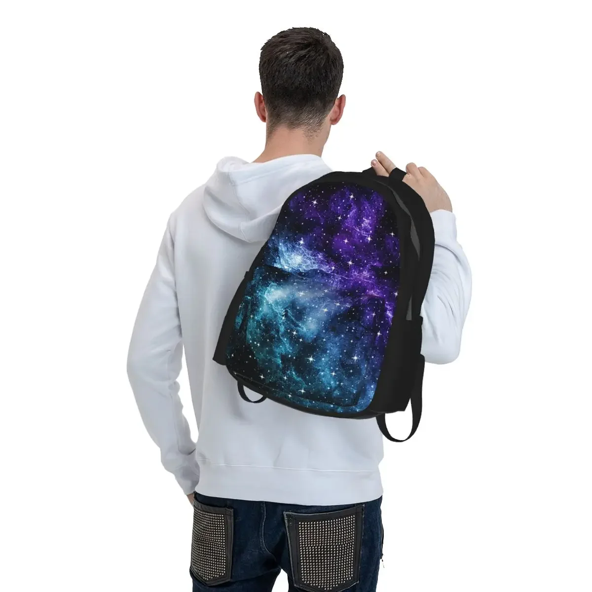 Purple Teal Galaxy Nebula Dream Student Backpack School Bag Hiking Travel Daypack for Men Women Bookbag Shoulder Bags