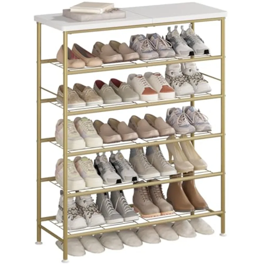 

Shoe Rack Organizer 6 Tier for Closet Entryway Free Standing Metal Storage Shoe Shelf with MDF Top Board