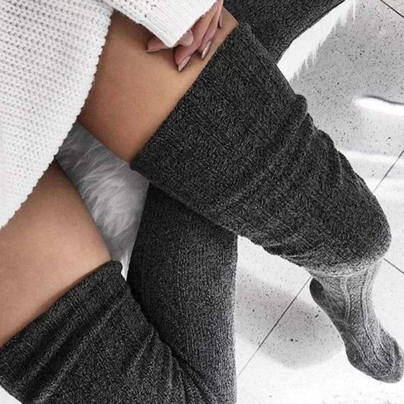 Women Over Knee Socks Female Sexy Stockings Warm Long Boot Knit Thigh-High Gray Khaki Blue Black Twist Stockings Woman