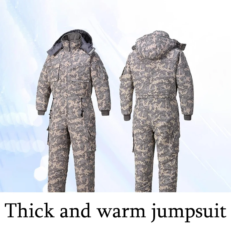 

Winter Waterproof Jumpsuit Men Women One-Piece Ski Down Parka Jumpsuit Outdoor Sports Camouflage Jacket Warm Hooded Overalls