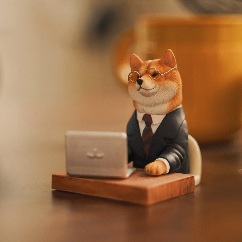 Creative Overwork Shiba Inu Resin Figurine, Office Desk Ornament Calm Mood Cute Dog Decor Gift. Funny Office Slacking Posture