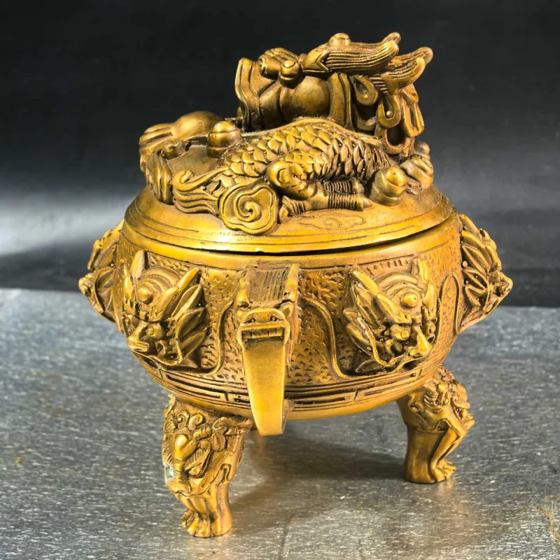 Brass Kowloon , Dragon Travels the World , Sandalwood Incense Burner, Home Decorative Craft O