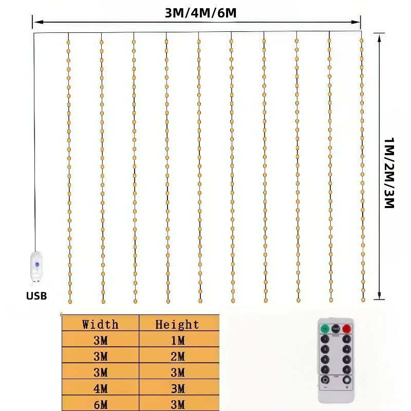 3/4/6m Curtain LED String Lights Garland USB Festoon Remote Control Fairy Garland Lights Christmas Decoration for Bedroom Home