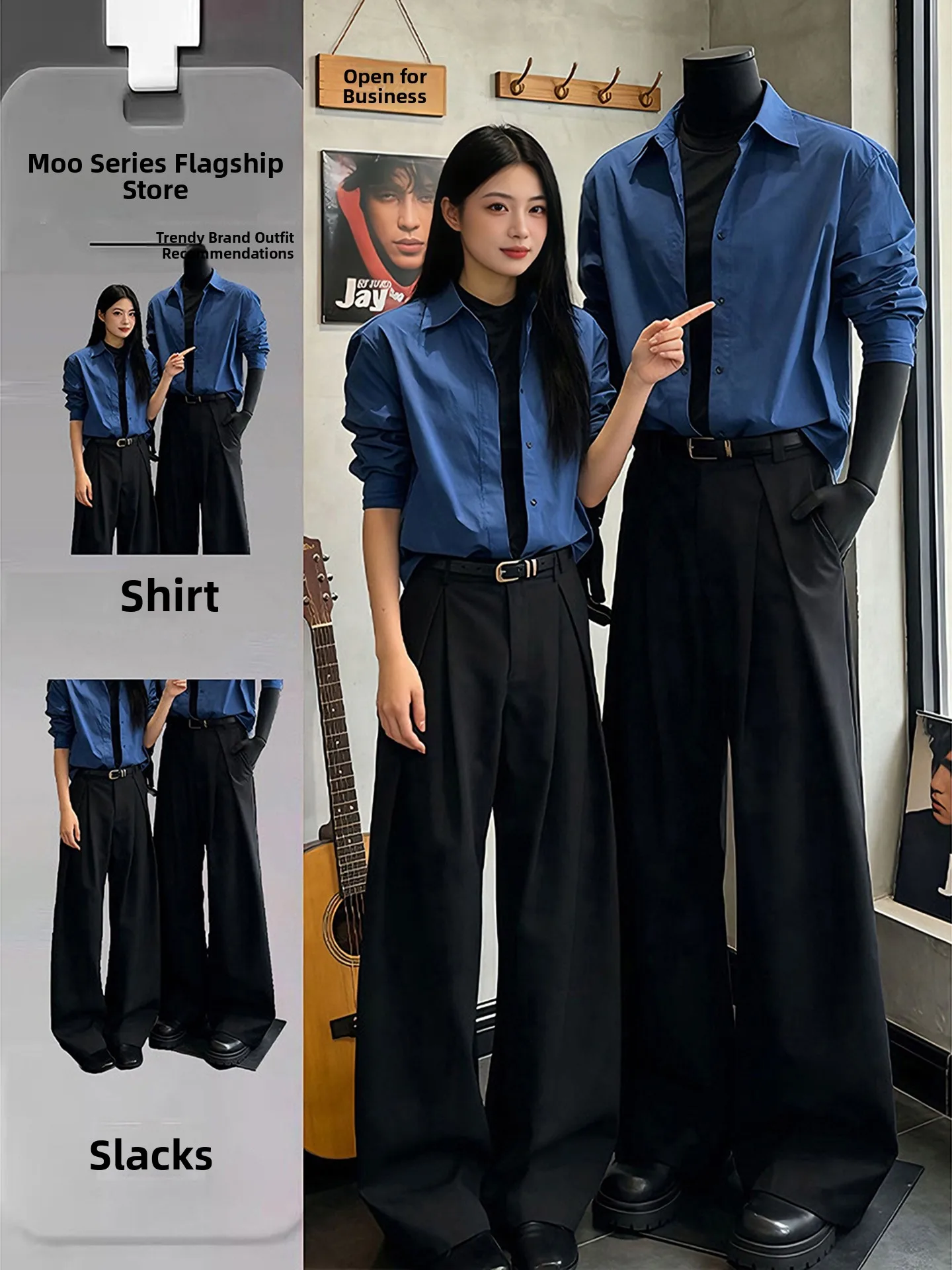 

Мужской комплект с длинными рукавами цвета Кляйн синий: весенняя корейская повседневная модная многослойная верхняя одежда свободного кроя в молодежном стиле