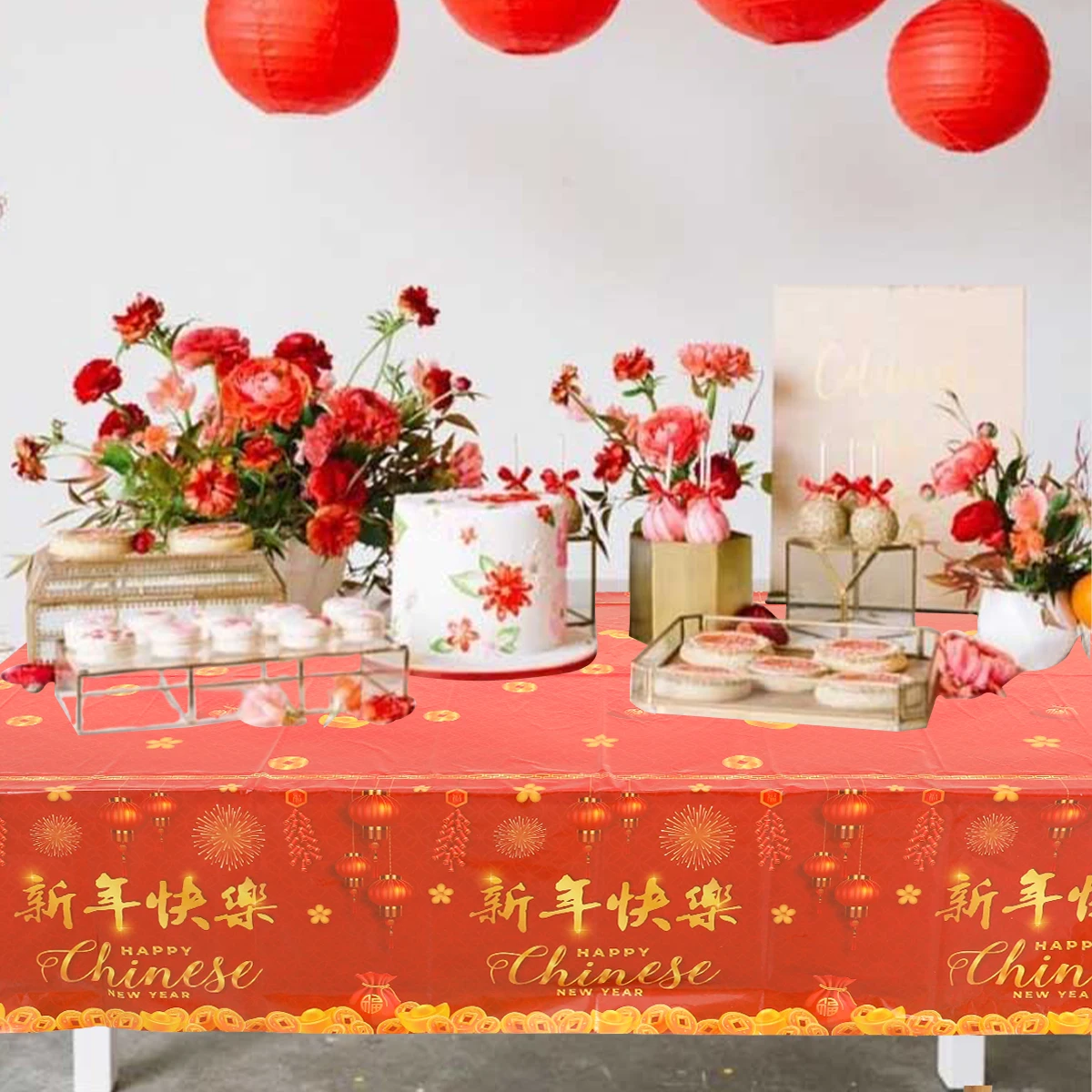 2025New Year Table Cloth Fabric Red Festive Dinning Table Cover Cloth for Home Chinese Spring Festival Party New Year Decor