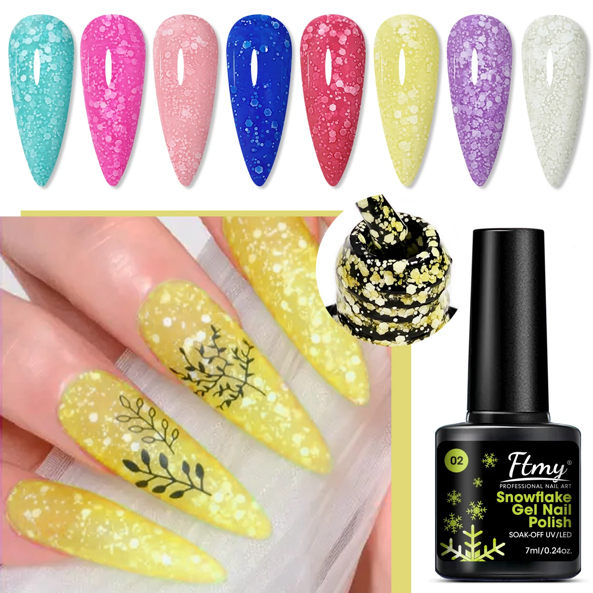 4 قطعة Nowflakes جل طلاء الأظافر بريق سنو الترتر جل نقع قبالة الأشعة فوق البنفسجية هلام شبه دائم مسمار الفن تصميم الورنيش #2