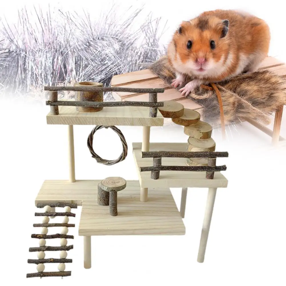 Creative 1 Set Enjoyment Hamster Solid Wood Platform Attractive Small Animal Toy Easy to Disassemble   for Rodents