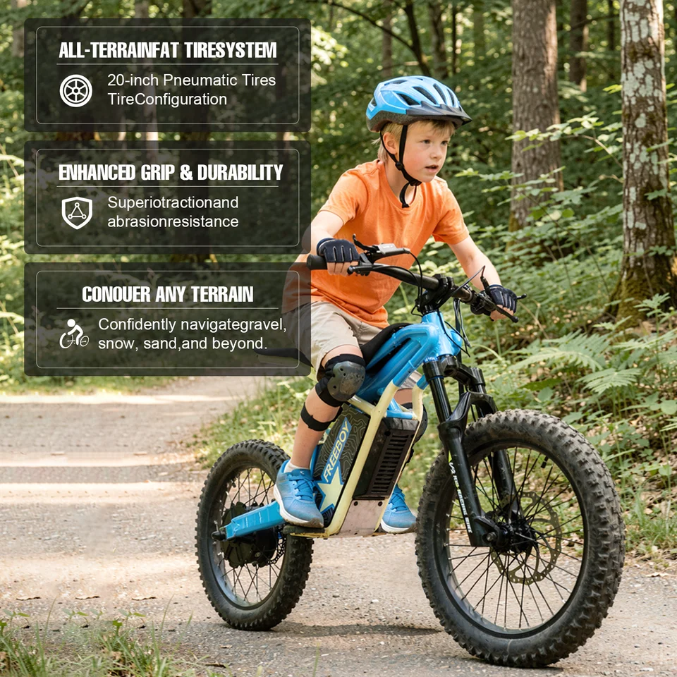 FREEBOY V2 Electric Off-Road Bike, Rear Hub Motor, 20" Fat Tires,  25-Mile Range, Dual Hydraulic Disc Brakes, Dual Adjustable Suspension image 3
