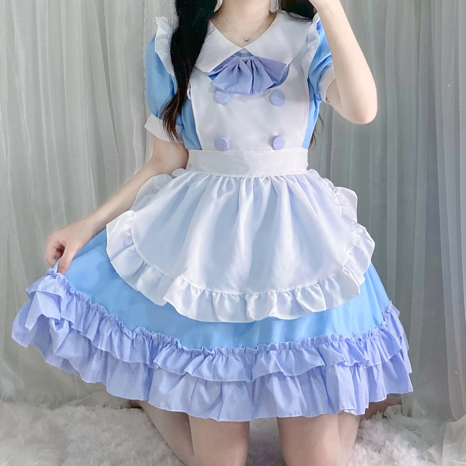 Robe Cosplay Lolita douce pour filles, costume d'anime, robe de femme de chambre française, bleu, blanc, japonais, mignon, nouveau produit, 2023