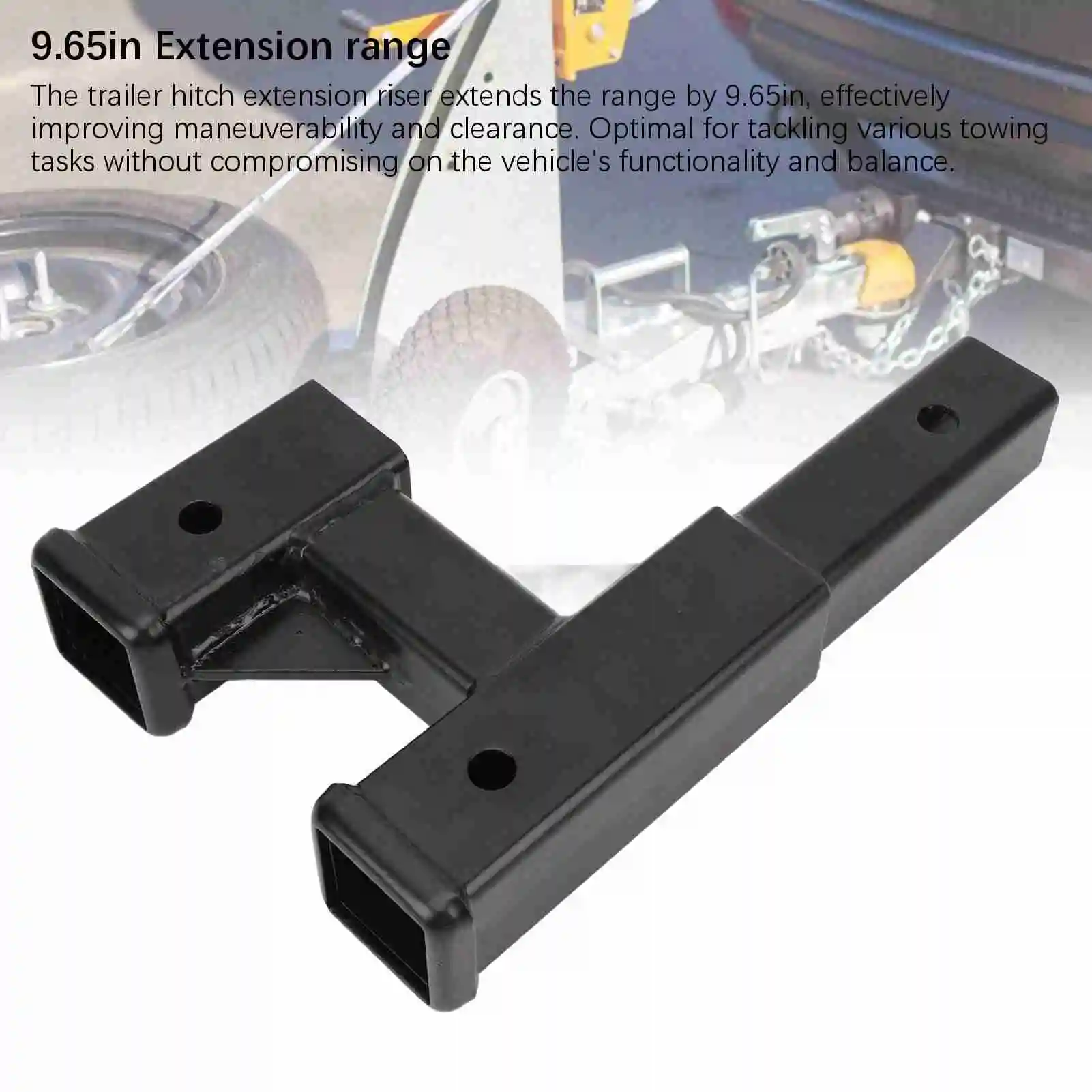 Trailer Hitch Riser Steel 9.65in Extension Range Black Hitch Extender Adapter for Car SUV Pickup Truck RV with 2in Towing Port