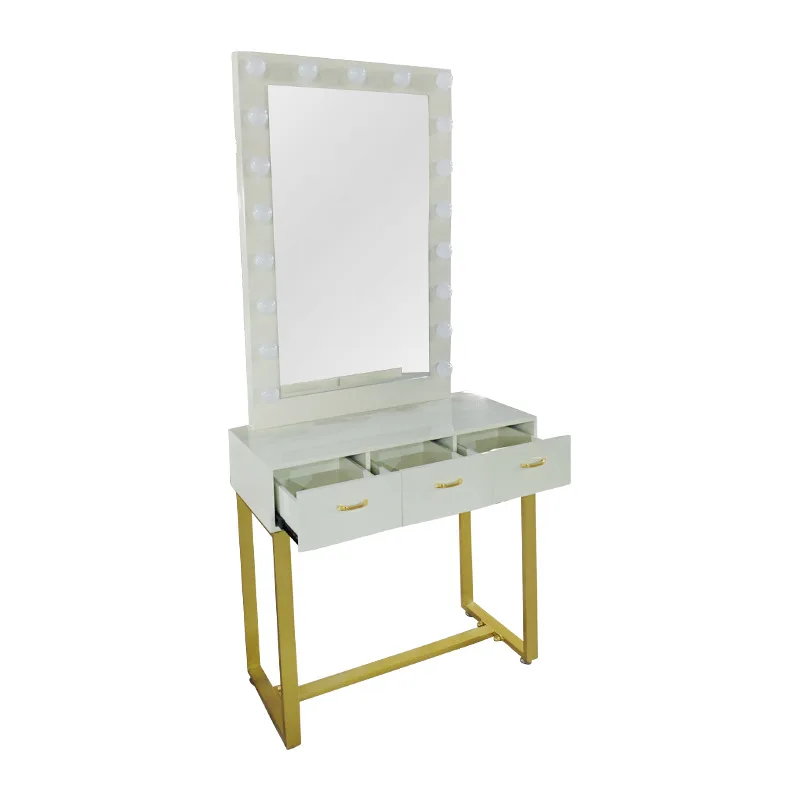 Mirror Desk Direct Sale Single Side Mirror Station LED Lighted Barber Stations Salon Furniture Gold Mirror In Beauty Salon