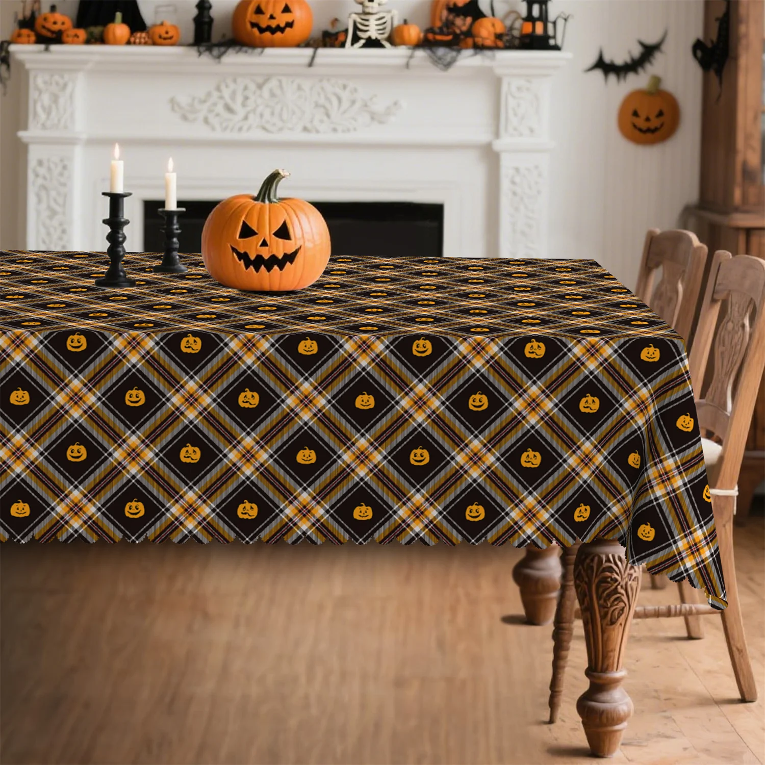 Pumpkin lantern Halloween tablecloth, 1 pack, suitable for indoor and outdoor furniture for holiday parties decorationzyc