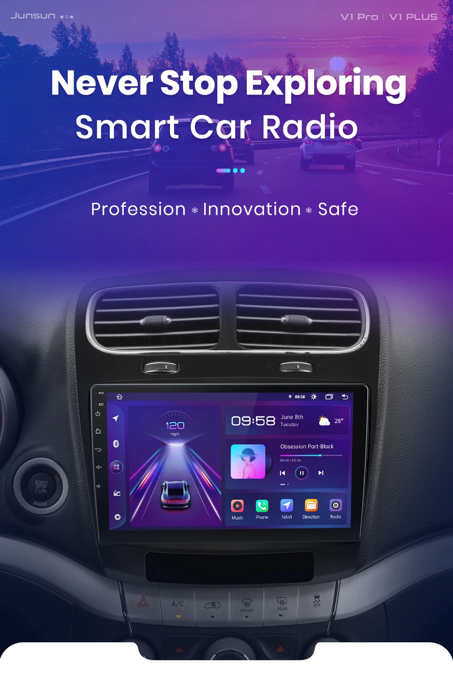 Junsun AI Wireless CarPlay für Apple Android14 Auto Autoradio für Dodge Journey Fiat Freemont 2011-2020 Multimedia Navi Stereo – Detail 1