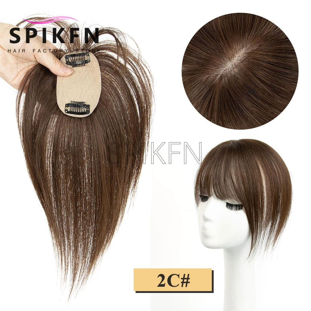 5x9cm Human Hair Topper 20-35cm Straight Clip in Human Hair Piece 2 Clips in Thinning with Hair Bangs