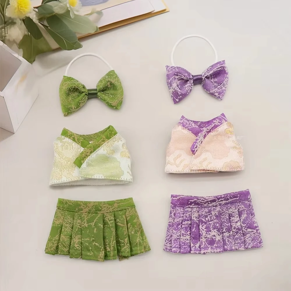 

Japanese - style Outfits For Labubu Doll With Plush Bunny - ear Headpieces With Bows Patterned Kimono - style Tops