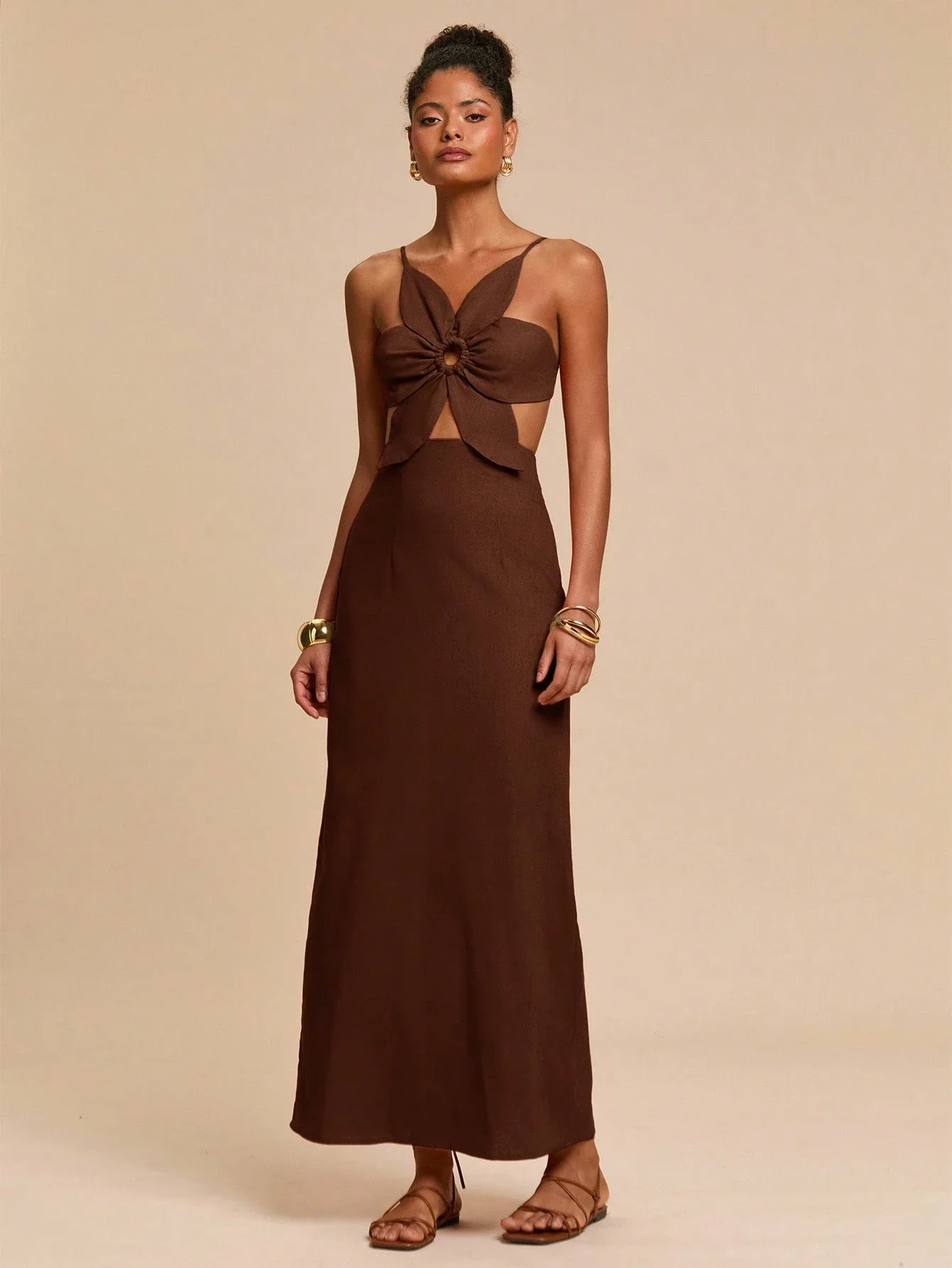 

Коричневое макси-платье с цветочным принтом и бантом на бретелях для женщин, летнее элегантное платье для вечеринок