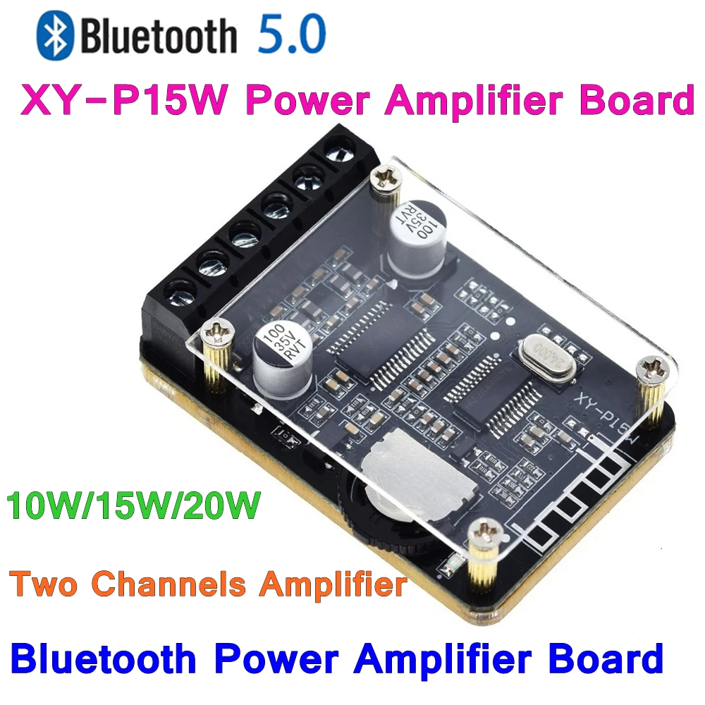 GREATZT 10W/15W/20W Stereo Bluetooth 5.0 Power Amplifier Board 12V/24V High Power Digital Amplifier Module XY-P15W