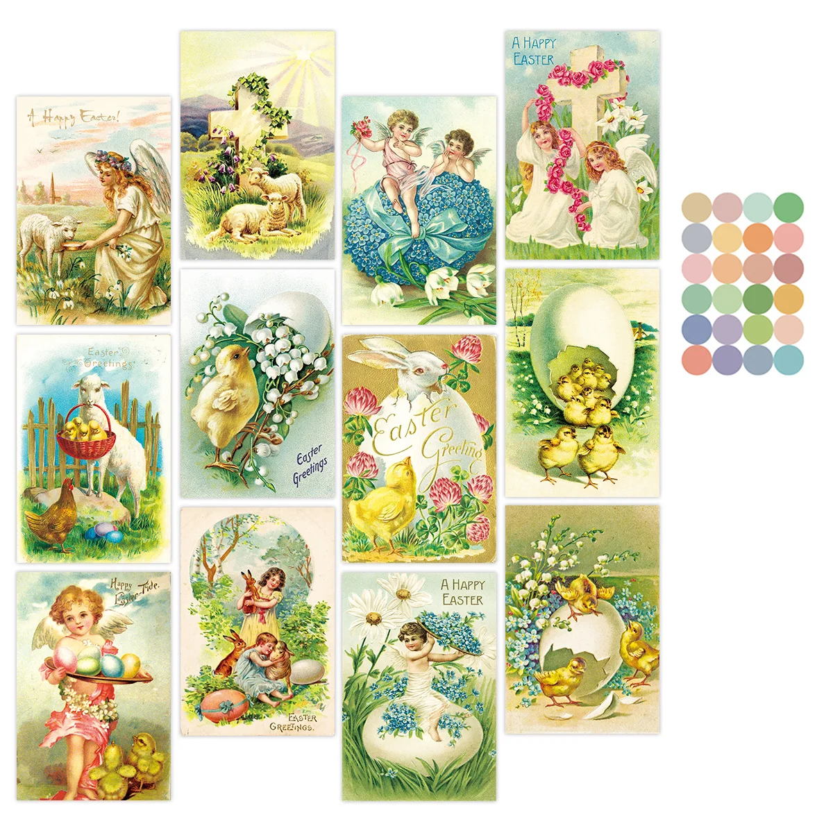 12pcs Happy Easter Postcards with Victorian Art Design, Bunny and Chick Wall Art Prints Room Decor, Easter Gift Gard for Friends