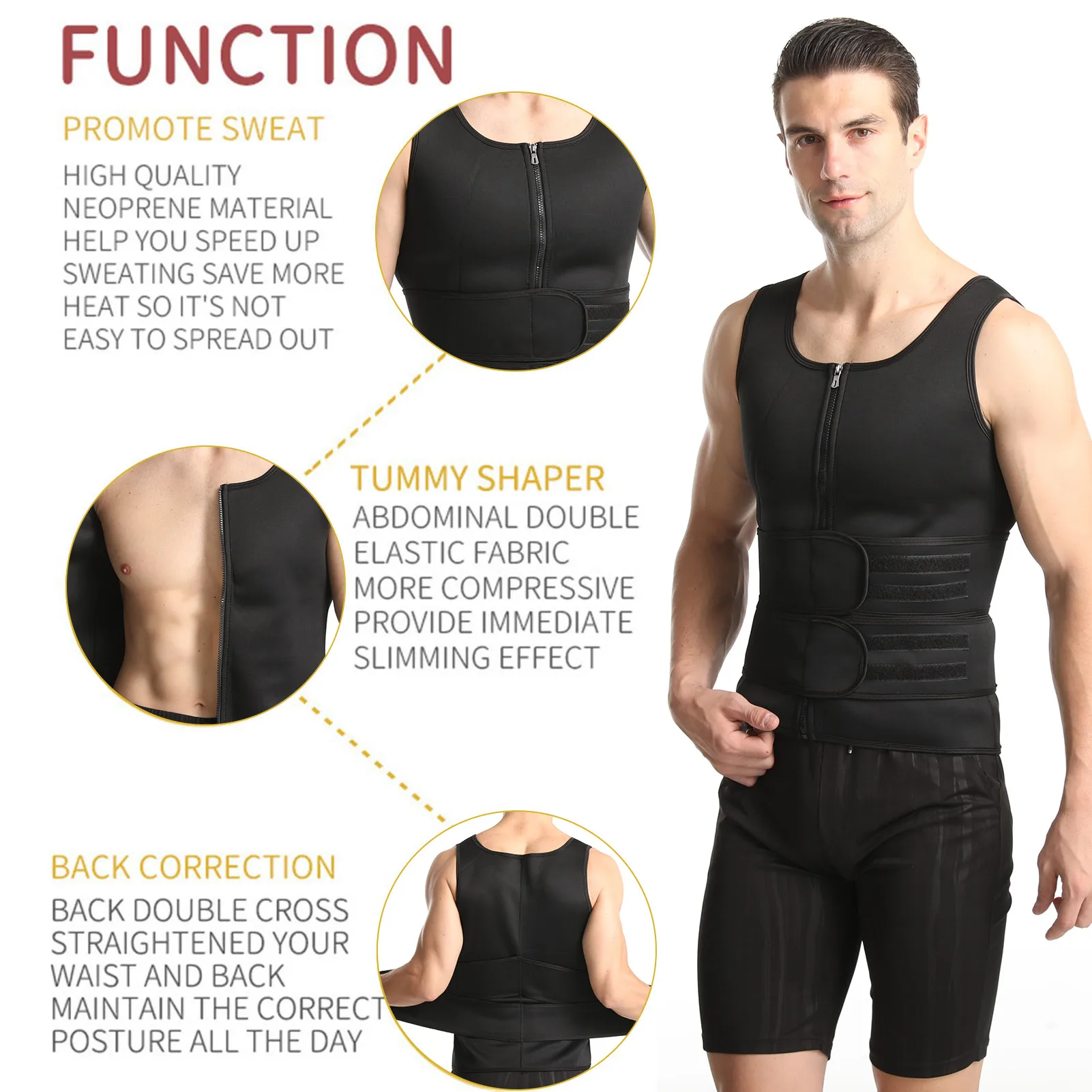 Sauna Vest Men’s Body Slimming Vest Comfortable Sauna Workout Zipper Suit Waist Trainer For Men Gym Workout Sports