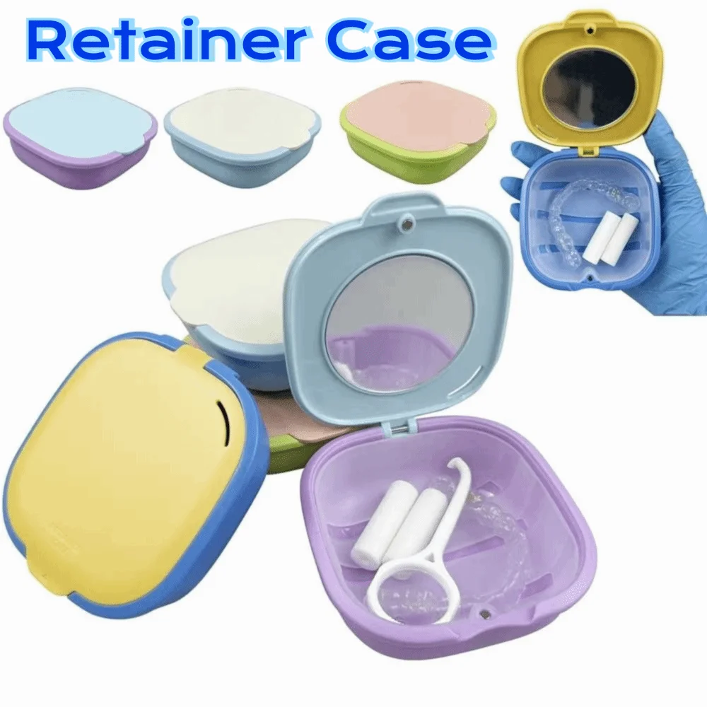

With Mirror Retainer Case Portable Breathable Orthodontic Appliance Storage Box Multifunctional with Drain Basket