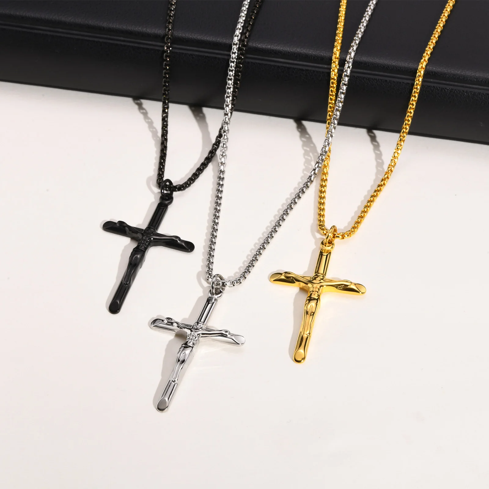 God Jesus Cross Necklaces for Men Boys,Hip Hop Stainless Steel Pendant Collar,Christian Religious Faith Prayer Jewelry Gift