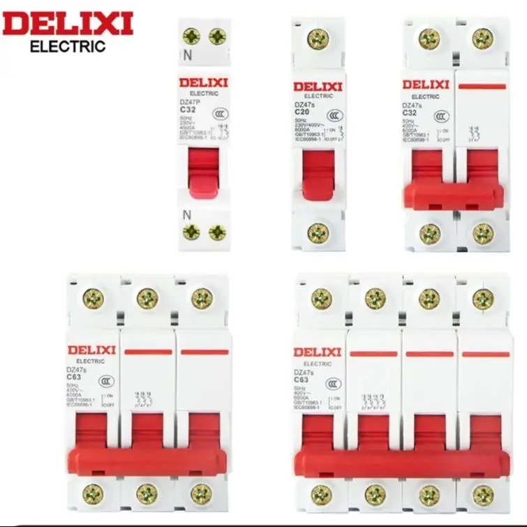 Delixi Dz47S Mcb Circuit Breaker230V, 400V 6A 10A 16A 20A 25A 32A 40A 50A 63A Mcb Isolator Switch Rail Mounting Type