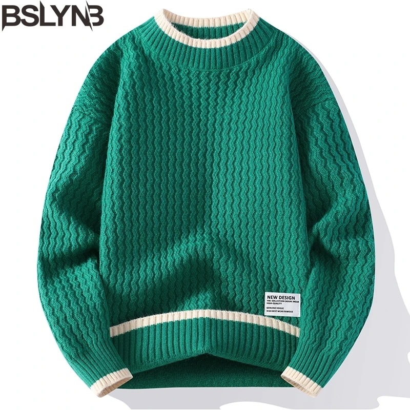 New Men\'s Knitted Stripe Pattern Pullover O-Neck Winter Sweaters Warm Sweater Men Clothing