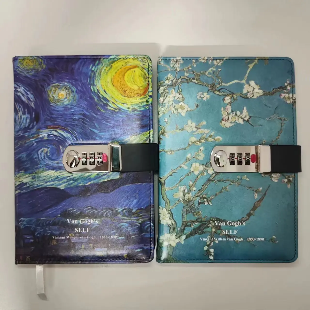 A5 Code Notebook Van Gogh Art Oil Painting PU Cover Diary with Lock 260 Pages 100g Writing Notepad School Office Stationery Gift