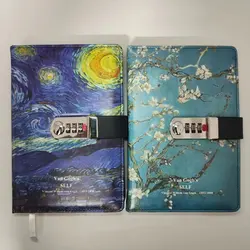 Cuaderno de código A5 de Van Gogh, pintura al óleo, cubierta de PU, diario con bloqueo, 260 páginas, 100g, Bloc de notas de escritura, escuela, oficina, papelería, regalo