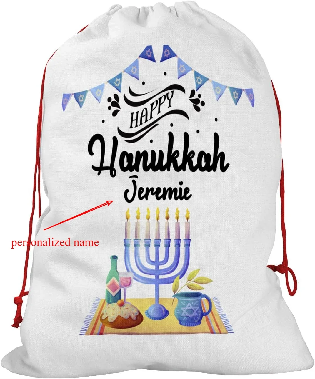 

30x40cm Personalized Hanukkah Gift Stocking Bag Custom Name Blue Hanukkah Christmas Santa Sack 2024 Gift for Kids Boys Girls