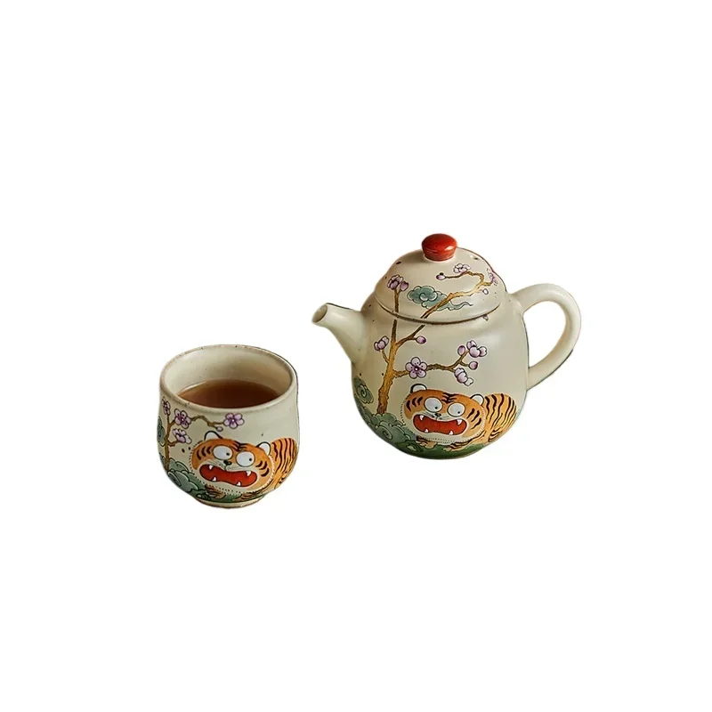 

Jingdezhen hand-painted tiger tea set cute cartoon teacup teapot set owner cup national tide tea cup