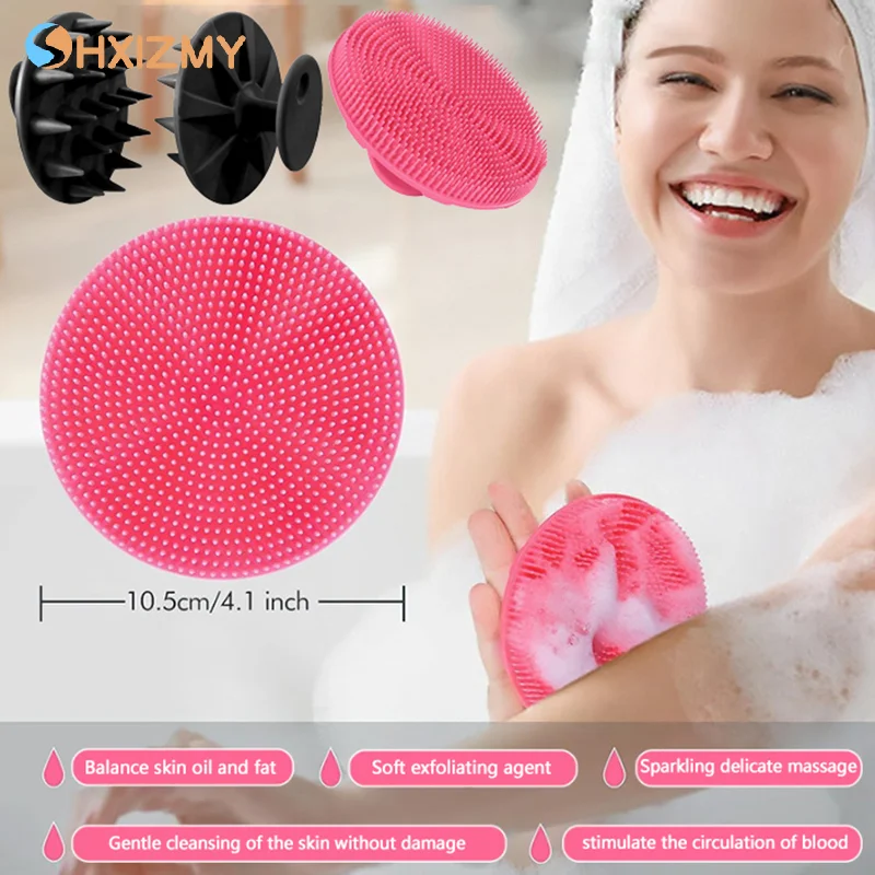 Soft Silicone Body Scrubber Shampoo Brush Handheld Shower Cleansing Brushes Exfoliating Bath Brush Head Massager Bathing Tools